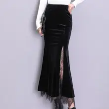 Осенне-зимняя модная бархатная юбка с разрезом и высокой талией