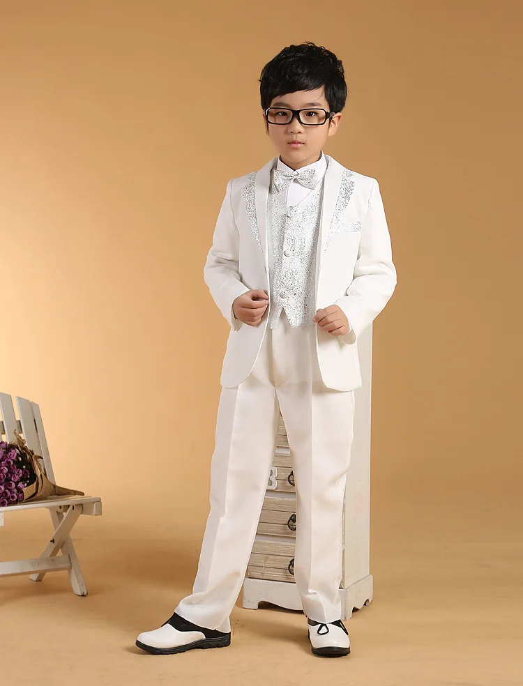 Детские костюмы для выпускного черный Костюмы для маленьких мальчиков Костюмы для свадеб дети Tuexdo большие дети Костюмы Комплект для мальчиков деловой классический костюм - Цвет: Silver Line White