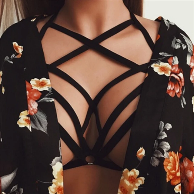 2019 Sexy Goth Lingerie Women Hollow Out Elastic Bandage Cage Strappy  Halter Cupless Bra Bustier Crop Tops New Arriva - Bras - AliExpress