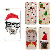 Capinha para Celular Bonito Animais Gato Cão Feliz Natal Papai Noel para iphone 5 5s 6 6 s 6 plus silicone tpu macio