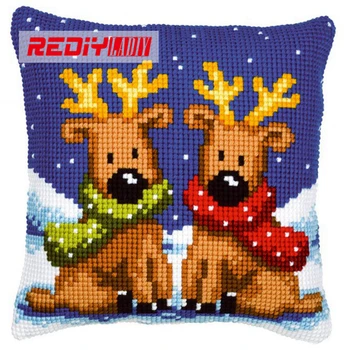

REDIY Cross Stitch Pillow Case CARTOON BEAR Acrylic Yarn Cushion Cover Pre-Printed Canvas Throw Pillow Chair Cushions Home Decor