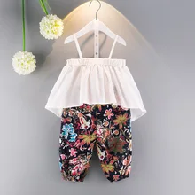 2017 Baby Girl Fashion Summer Clothing Set White Shoulder T font b Shirts b font Flower