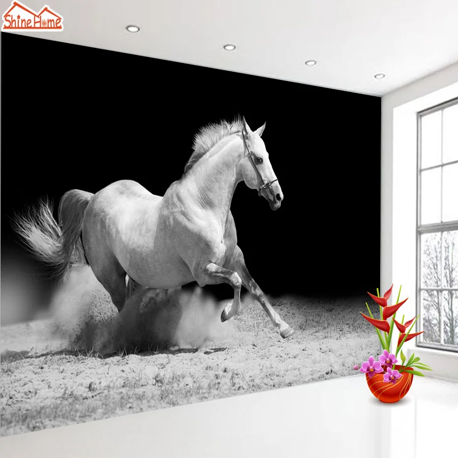 ShineHome-бегущая лошадь черно-белые животные обои для фресок рулон 3d стен 3 d гостиной
