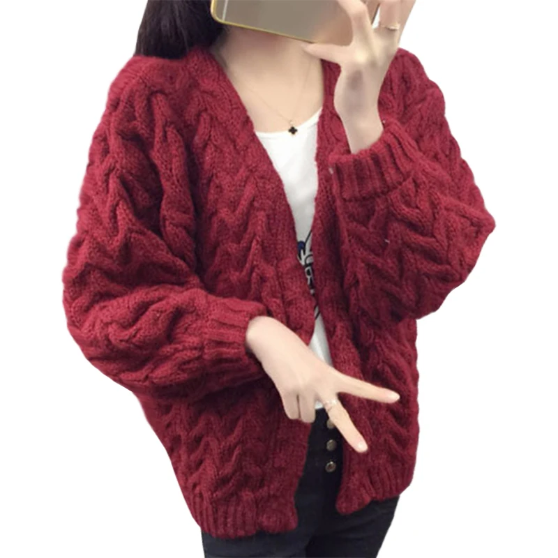 

Knit cardigan jacket 2016 Spring Autumn new v-collar large sweater women winter thick sweaters coat clothing vestidos MMY417