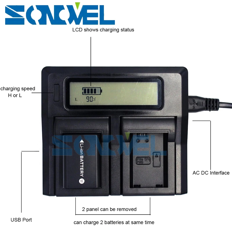 Двухканальное зарядное устройство для SONY NP FW50 A6500 A6300 A6100 A6000 A5100 A5000 A7S A7 II A7RII RX10 III NEX