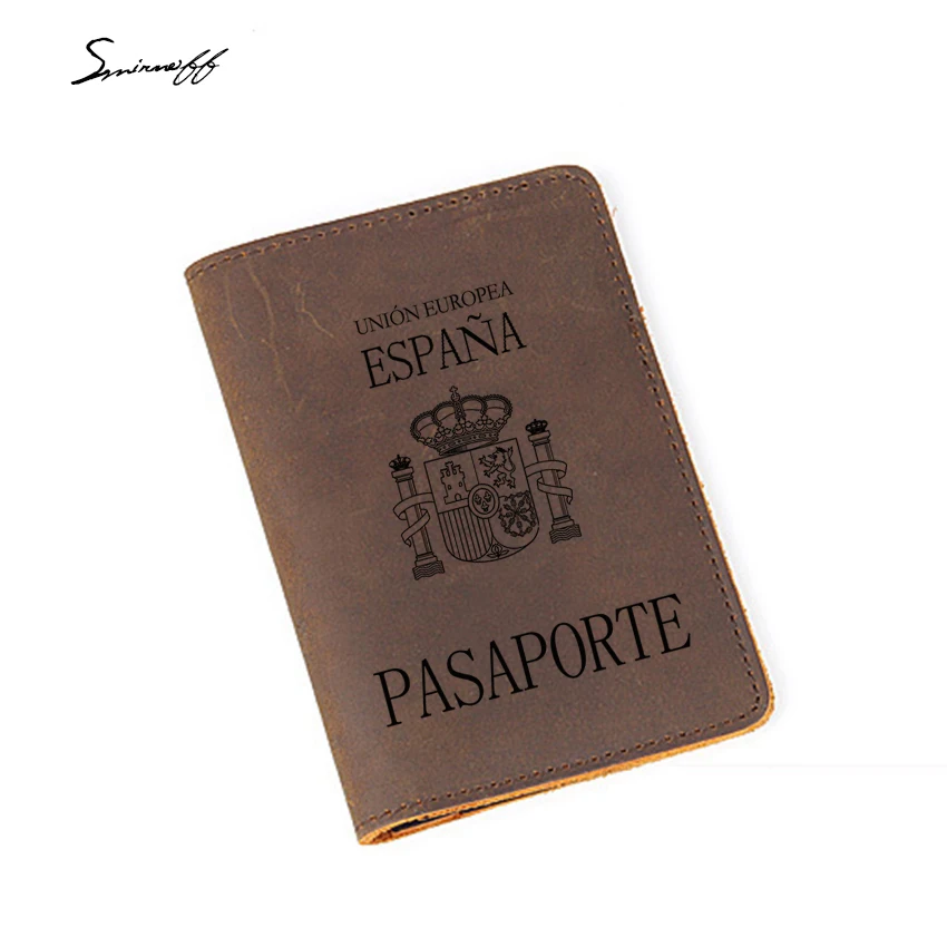 Engraved Any Logo Travel Spain Passport Case Cow Leather Credit Card