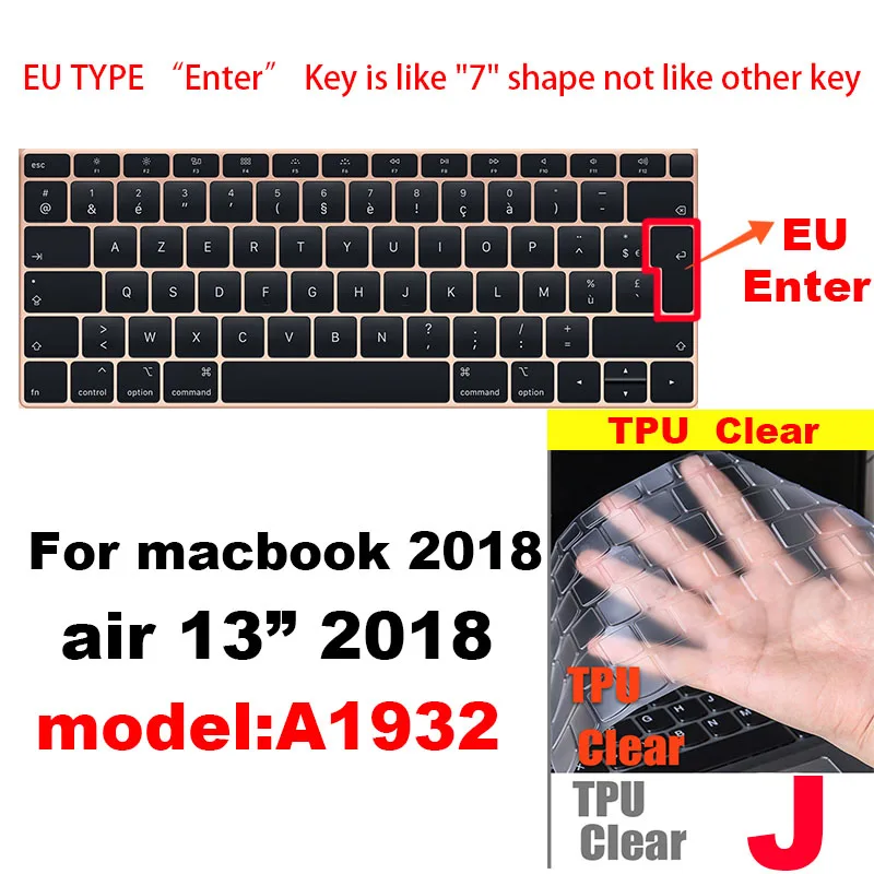 Для Apple Macbook air pro retina EU/US версия A1466/1502/1398/1534/1990 Клавиатура Чехол Silica гелевый из термопластика прозрачный протектор пленка - Цвет: J