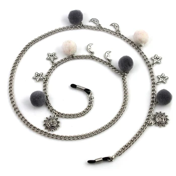 

Reading Glasses Chain Holder Fashion Sunglasses Fur Ball Neck Strap Silver Laces Sun, star, moon