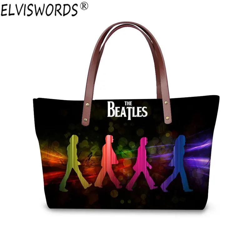 Elviswords Для женщин Сумки большой Ёмкость The Beatles Rock мультфильм печати на плечо