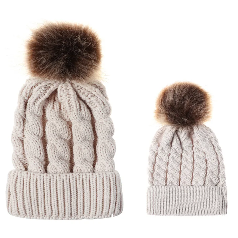Детская трикотажная облегающая шапка с помпоном из меха енота|Женские Skullies и