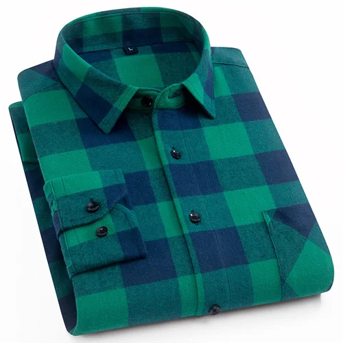 Мужские модные фланелевые хлопковые рубашки с одним накладным карманом, цветные клетчатые облегающие повседневные топы с длинным рукавом, рубашки - Цвет: DTF10