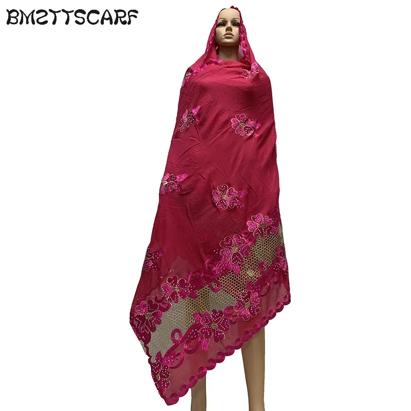 Новые африканские женские шарфы мусульманские вышитые мягкие хлопковые длинный шарф для шали пашмины BM746