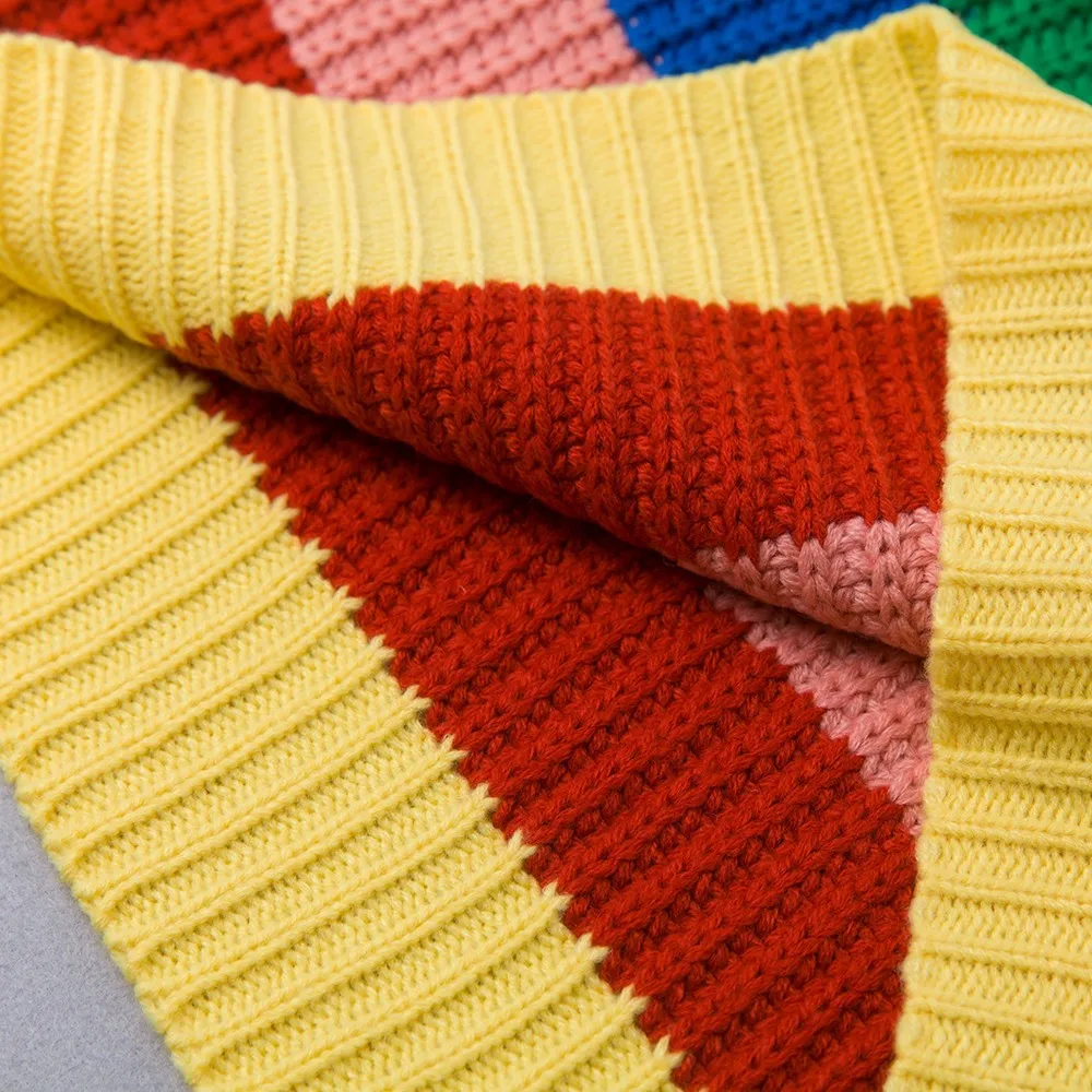 Женский Радужный свитер, модный разноцветный полосатый топ, женский зимний свитер с длинным рукавом, вязаный свитер, блузка Pullover718