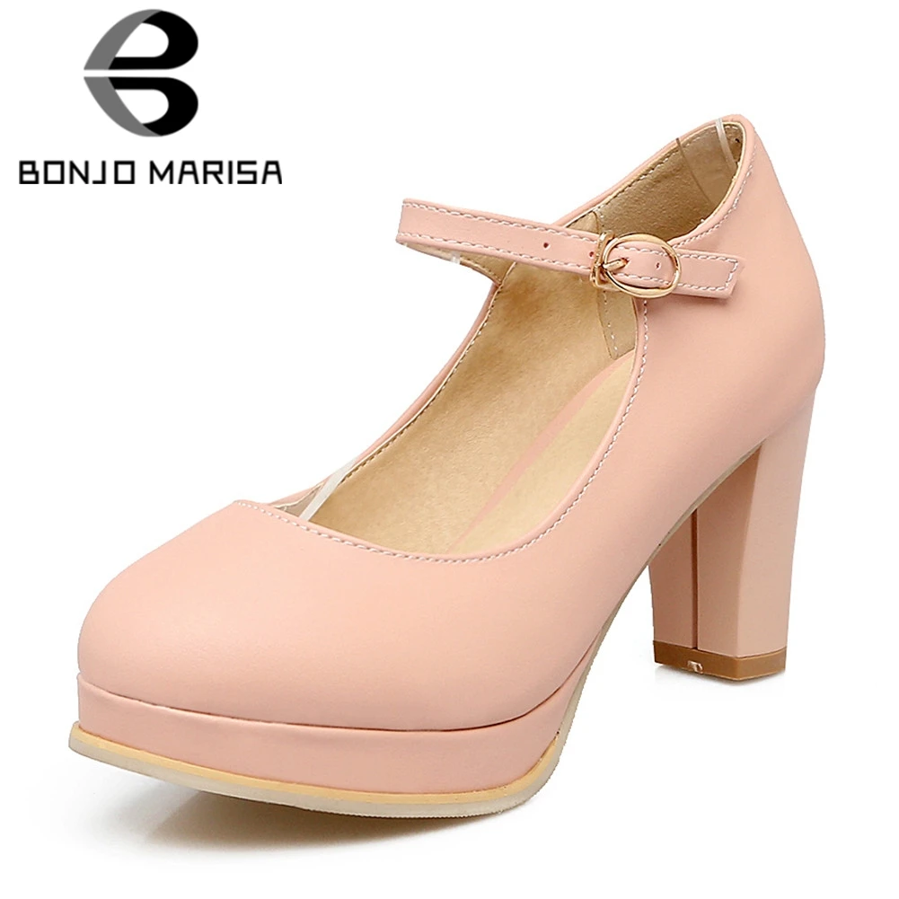 

BONJOMARISA Big Size 33-43 New Mary Janes Platform Shoes Woman Casual Office Spring Autumn Pumps Square High Heels Shoes Women