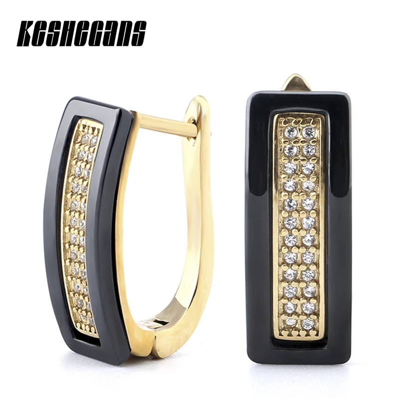 Новое поступление, u-образные Кристальные серьги-гвоздики из керамики для женщин, модные лучшие друзья, золотые, черные, белые керамические серьги, ювелирные изделия для ушей