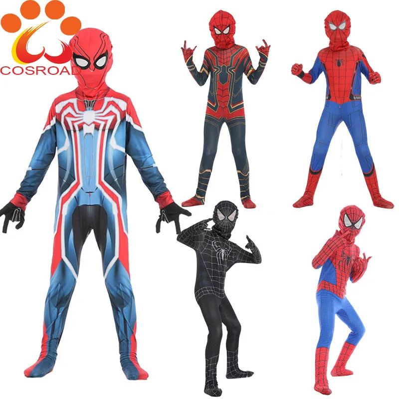 Cosroad Spiderman Cosplay Kids Jumpsuit Boy Girl Costumes Spider-man Children Kids Spider-Man Halloween Venom Playing clothes