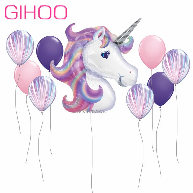 

9PCS Unicorn Balloon Agate Baby Shower Birthday Party Decorations Kids Foil Balloons Wedding Decor Rainbow Globos Party Supplies