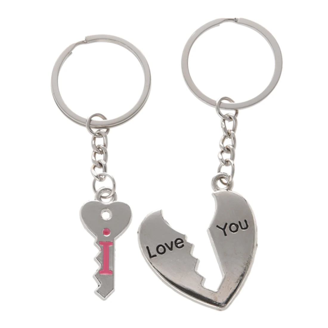 

Couples Silver Tone Metal Heart Key Pendant Keychains Keyrings