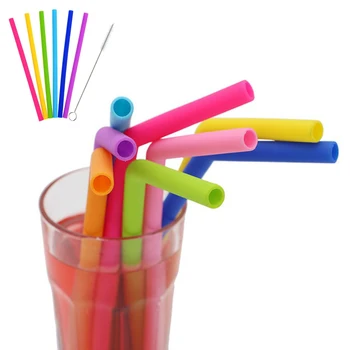 

6Pcs Reusable Silicone Straws Food Grade Silicone Straws Drinking With Cleaning Brush Party Straws kitchen gadgets BPA Free