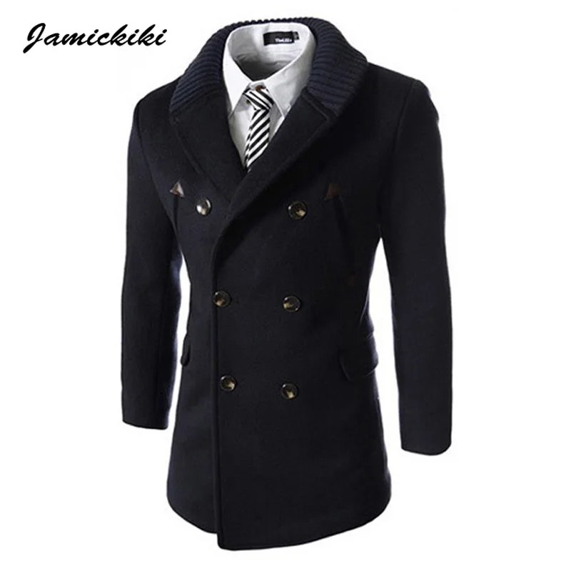 Jamickiki Brand Mens Overcoat Fashion 2017 Autumn and Winter Warm Knitted Collar Design Slim Fit 