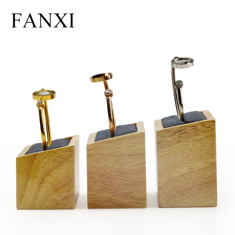 FANXI 3 шт./набор, браслет из цельного дерева, дисплей, подставка, ювелирный браслет, дисплей, наклонная форма, с вставкой из микрофибры, для витрины