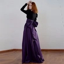 Темно-фиолетовая атласная длинная юбка с большим бантом трапециевидная Женская юбка длиной до пола с рюшами на заказ Женская юбка для вечерней вечеринки