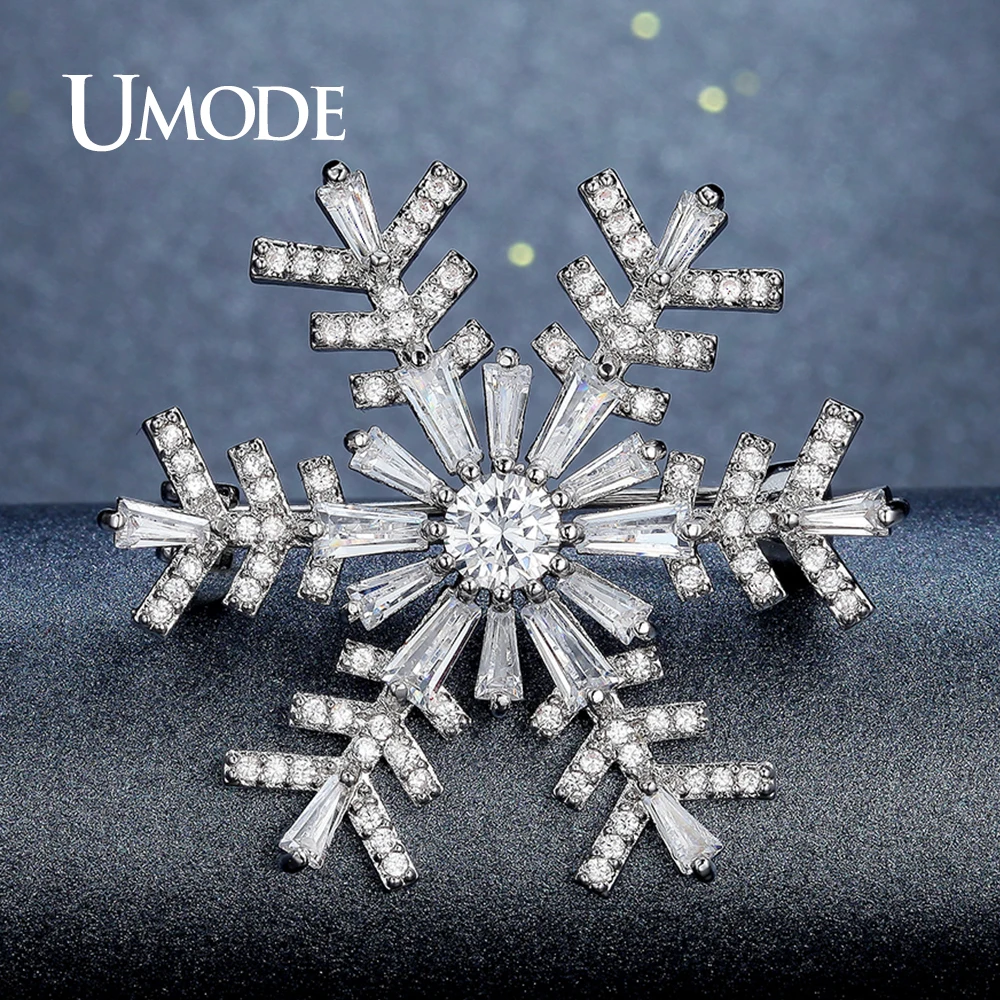 UMODE Snowflake Brooch For Women Bridal Wedding Collar Large Crystal Rhinestone Flower Brooch