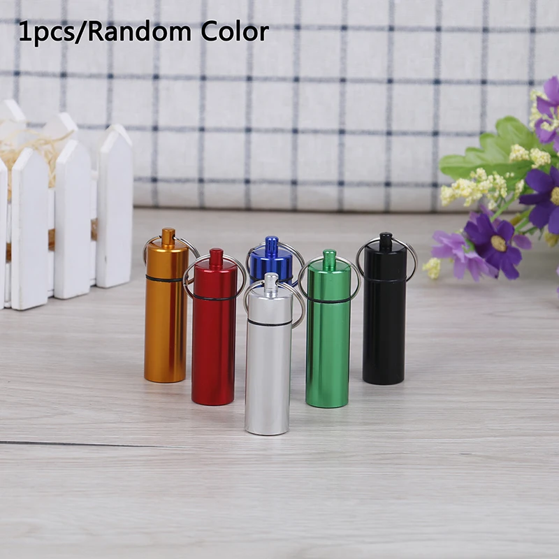 1pc Waterproof Aluminum Pill Box Portable Container Keychain Medicine Holder Box Health Care Color Random NEW