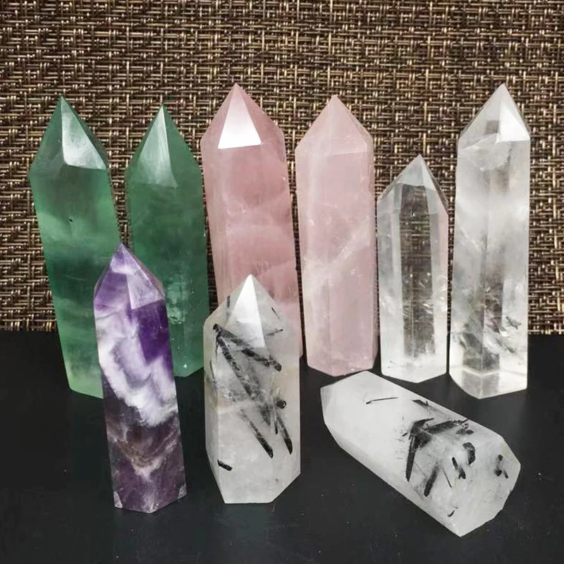 A lot natural amethyst rose quartz obelisk crystal wand point healing stones (1)