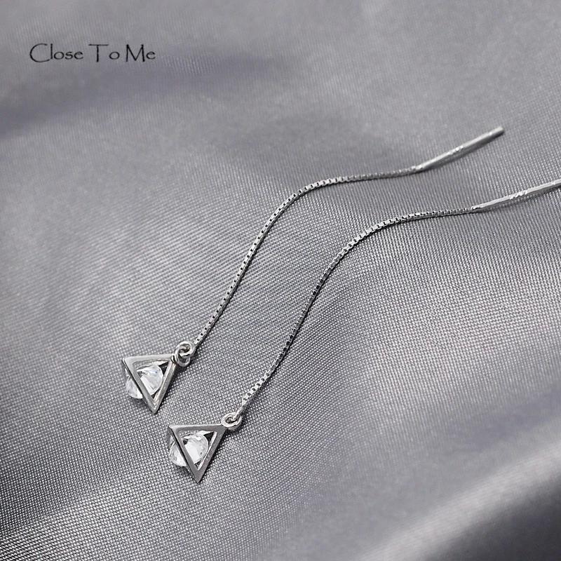

Close To Me Real S925 Sterling Silver Creative Handmade Fine Jewelry Triangle Simple Personality Drop Earrings for Women