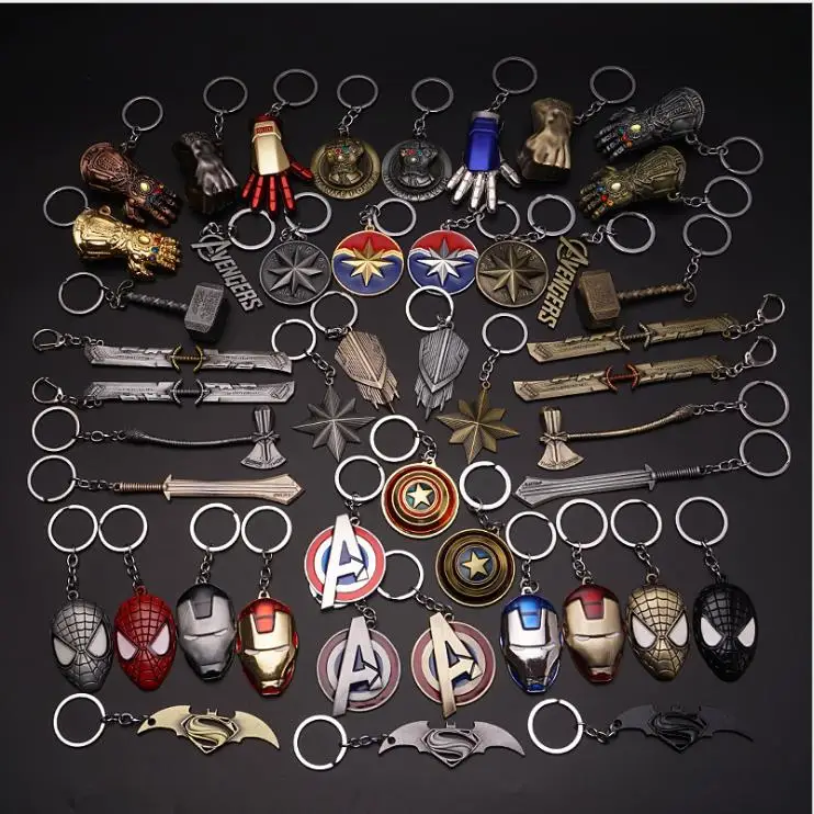 

Metal Marvel Avengers Captain America Shield Keychain Spider man Iron man Thanos Keychain Toys Hulk Batman Keyring Key Gift Toys