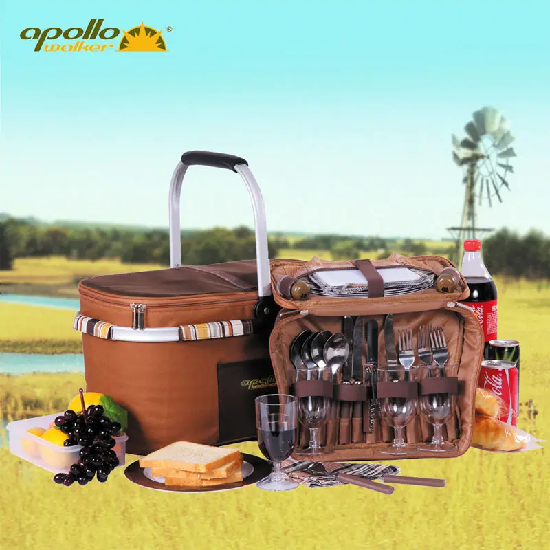 Набор посуды Apollo, корзина для пикника, изоляционный набор, сумка для барбекю, пакет со льдом для четырех человек, сумка для обеда, сумка для вина, сумка с ручкой