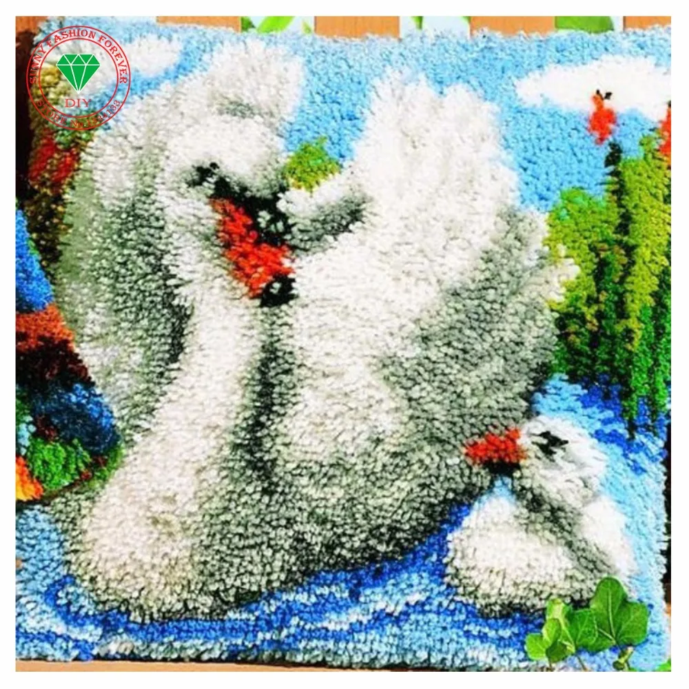 Swan Pillowcase no inner Latch Hook Cushion Kits DIY Needlework Crocheting Throw Diy Unfinished Yarn Embroidery | Дом и сад