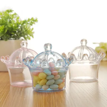 

48pcs Plastic Wedding Candy Box Crown Shape Clear Plastic Packing Box for Christmas Baby Shower Birthday Party Supplies