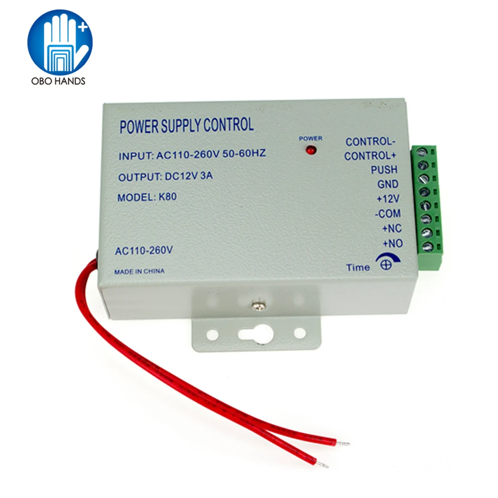 

Metal access control power supply DC12V/3A output 110-260VAC input voltage with time delay for all kinds electronic lock K80