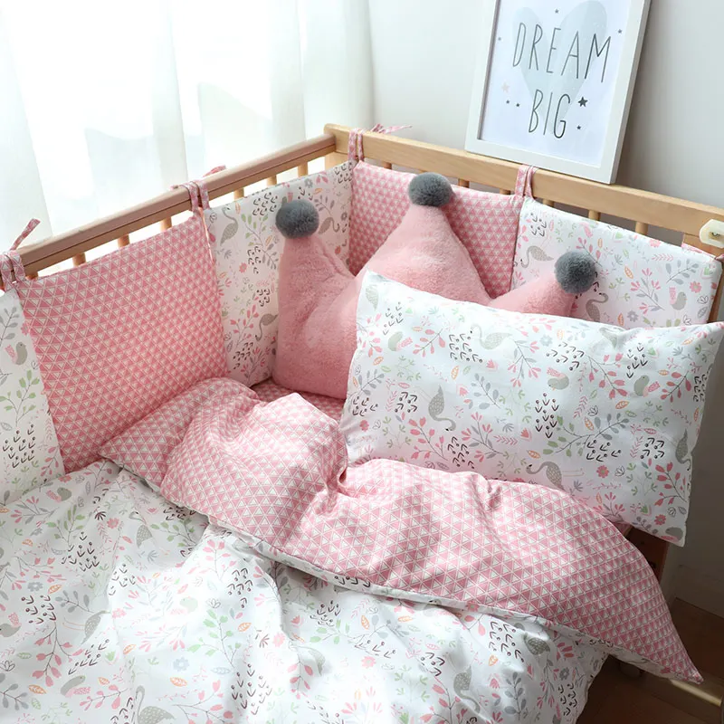 Baby Bedding Set for Newborns Soft Cotton Crib Bedding Set with Bumper for Girl Bed Linen Kid Baby Nursery Decor baby crib sheet,baby crib bumper,baby pillowcase