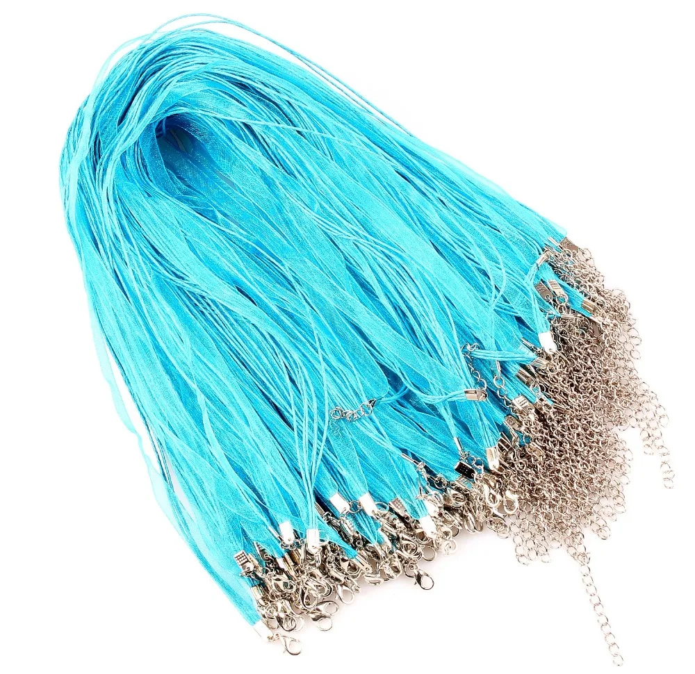 

QianBei Wholesale Hot Sale 5Pcs/lot Blue Color Chains Necklace Rope Jewelry Making Lobster Clasp String Silk Cord Accessories