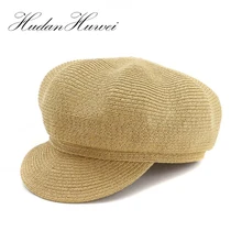Мода женская соломенная шляпа кепка газетчика сезон: весна–лето средство для защиты от солнца Кепки Женская дышащая восьмиугольная Козырек Кепка Панама