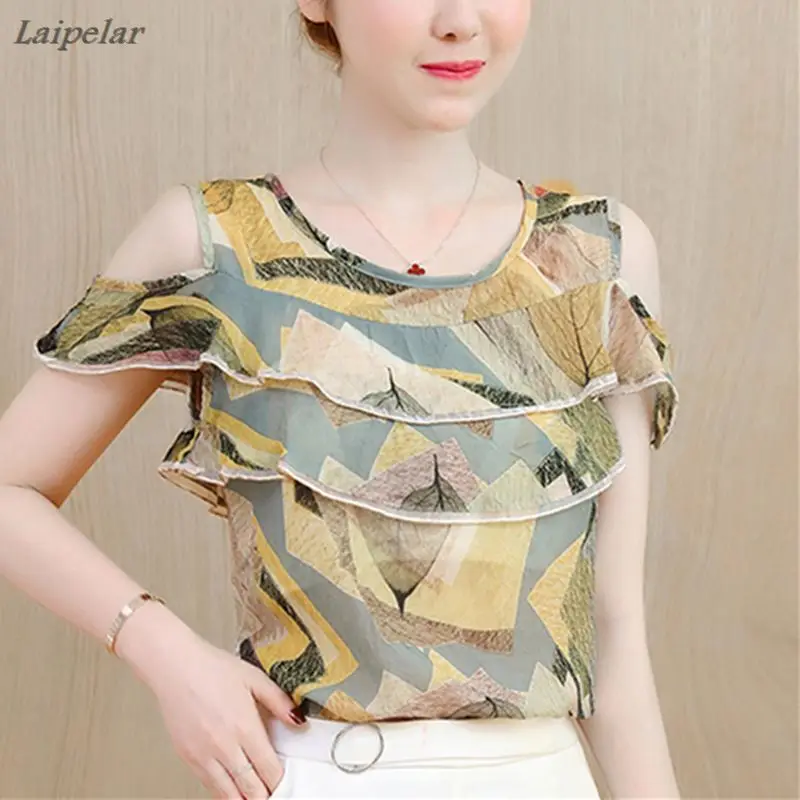 

2018 Summer Women Off Shoulder Short Sleeve Blouses Print Floral Chiffon Shirts Casual Ladies Clothing Women Tops Female Blusas