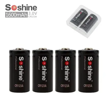 Soshine 4pcs /set  3.0V CR123A Primary Lithium Battery 1600mAh RCR123A + 2pc Portable Box High Quality