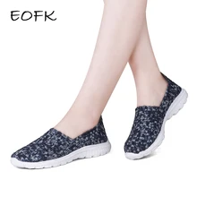 EOFK/ г., летняя дышащая женская тканая обувь эластичная женская обувь ручной работы на плоской подошве