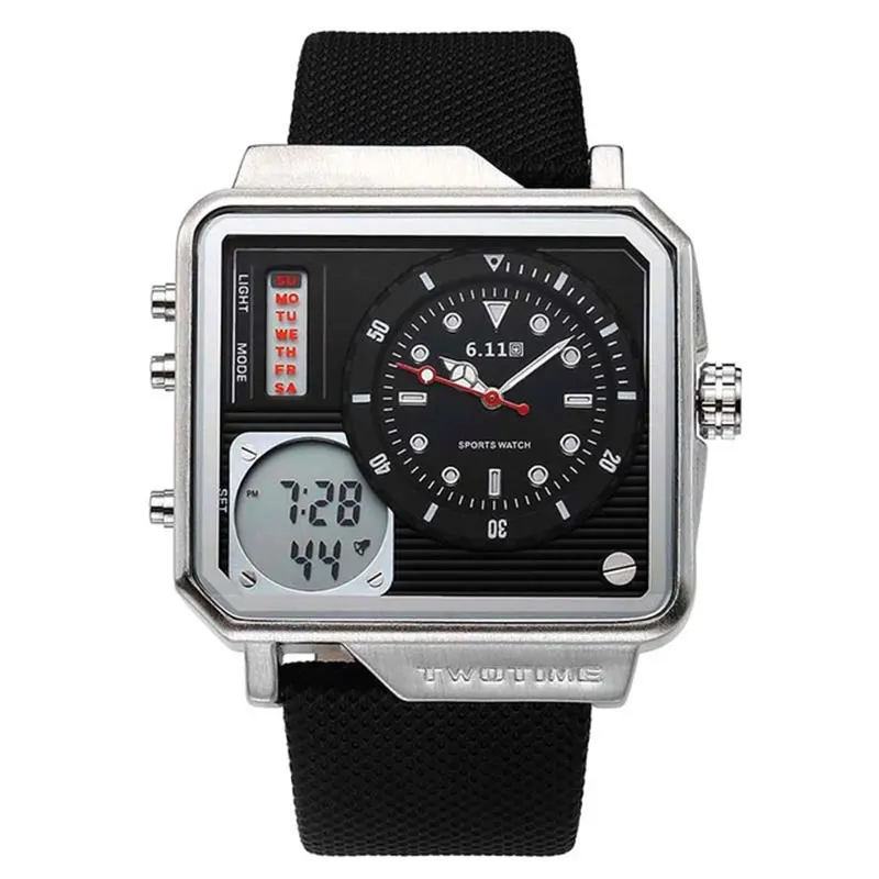 

Fashion Double Time Display Men Sport Watches Weekday Calendar LED Digital Quartz Man Leather Watch Relogio Masculino Waterproof
