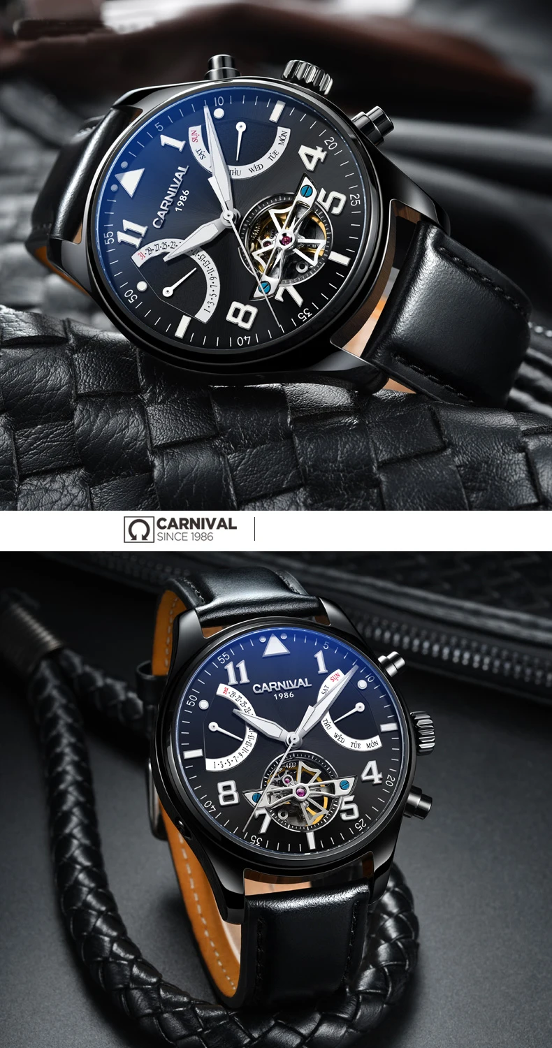 Карнавал сапфир relogio masculino TopBrand автоматические часы для мужчин Tourbillon механические водонепроницаемые часы модные кожаные роскошные