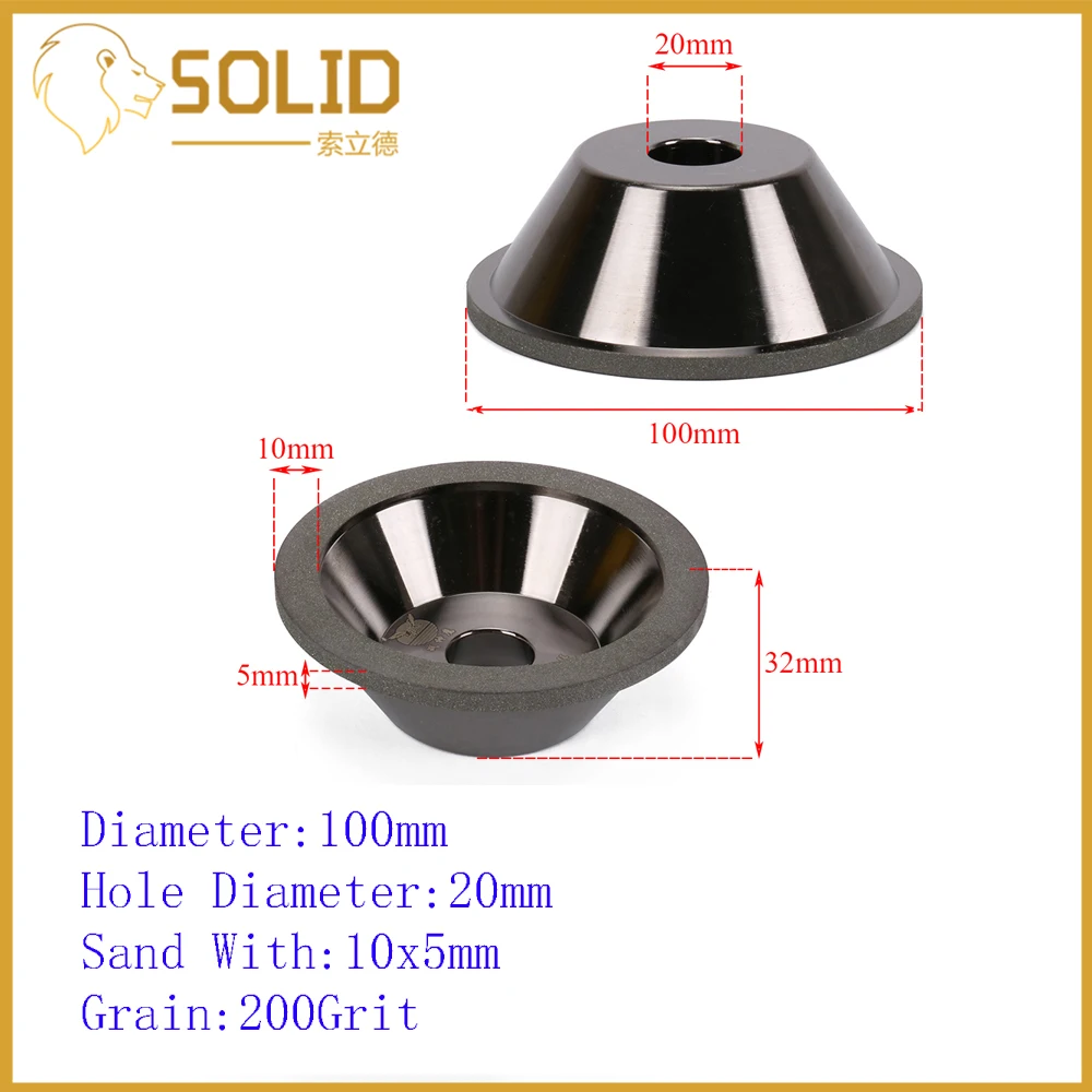 1 шт. алмазный шлифовальный круг чашка шлифовальный станок шлифовальный диск для вольфрамовой стали Фрезерный резак инструмент точилка инструмент различные размеры - Наружный диаметр: 100mm Black 200Grit