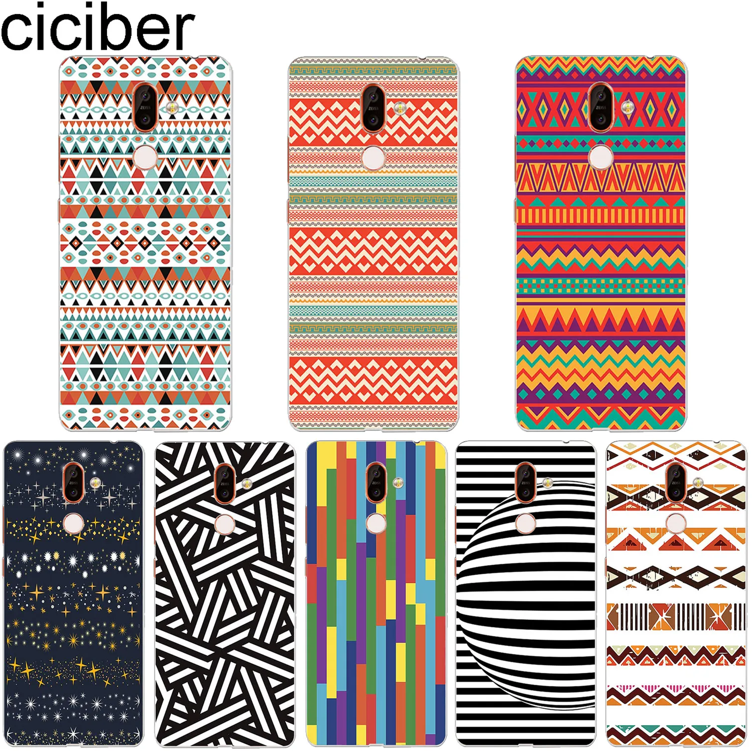 

ciciber For Nokia 8 8.1 7 7.1 6 6.1 5 5.1 3 3.1 2 2.1 Plus 9 PureView Phone Case for Nokia X7 X6 X5 X3 TPU Capa Colorful pattern