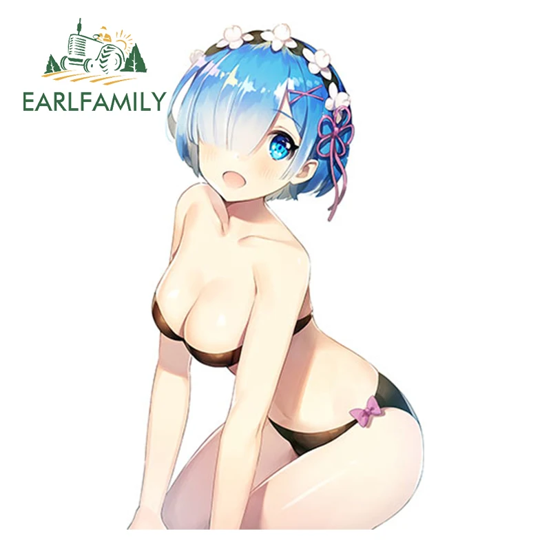 

EARLFAMILY 13cm x 7.6cm Sexy Bikini Girl Car Sticker Re Zero Kara Hajimeru Isekai Seikatsu Cartoon Rem Decal Car Vinyl Sticker