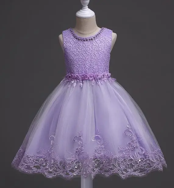Одежда для маленьких девочек; рождественское кружевное платье без рукавов с вышивкой для маленьких девочек; модное свадебное платье принцессы; Вечерние Платья с цветочным узором для девочек - Цвет: purple