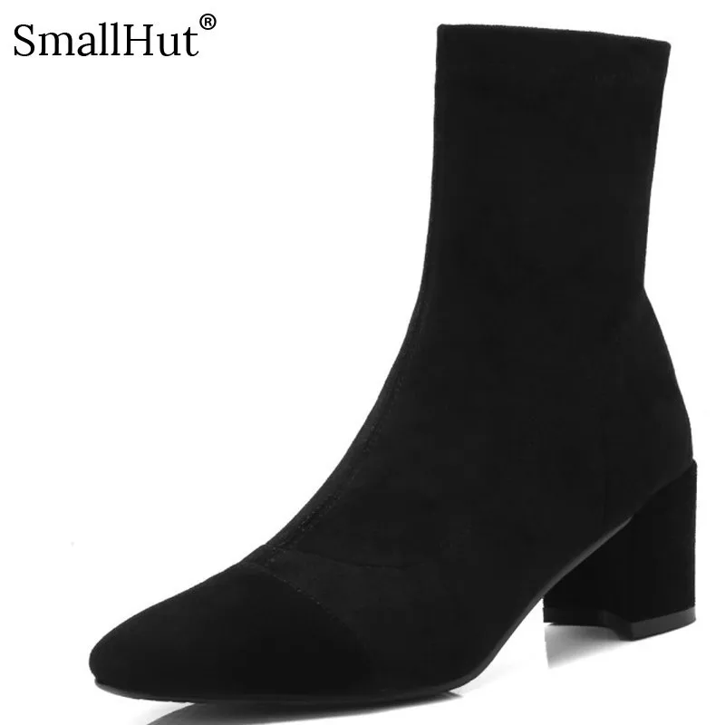 

Sheep Suede Ankle Boots Women Autumn Ladies Square Toe Short Boots E092 Fashion Woman Brown Black Dark Grey Thick Heel Boots