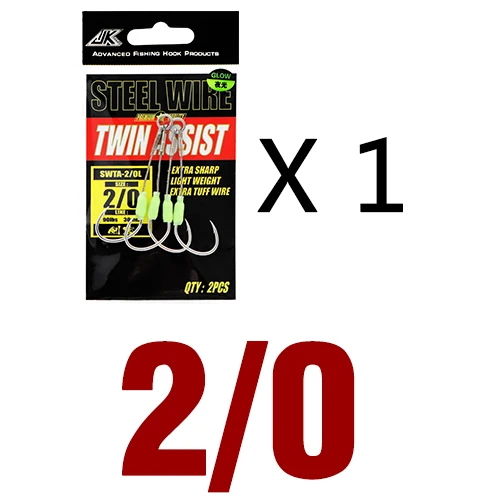 JK 5packs Sea Fishing Hook Steel Wire 7x7 Slow Jigging Size 1/0 2/0 3/0 4/0 5/0 Luminous Double Assist Hook Slow Pitch Tackle 1pack - 2 l 0