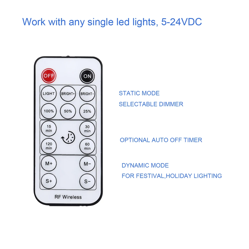 AIBOO DC 5V-24V 6A LED Controller With 16 Keys Mini RF Remote Control Wireless 
